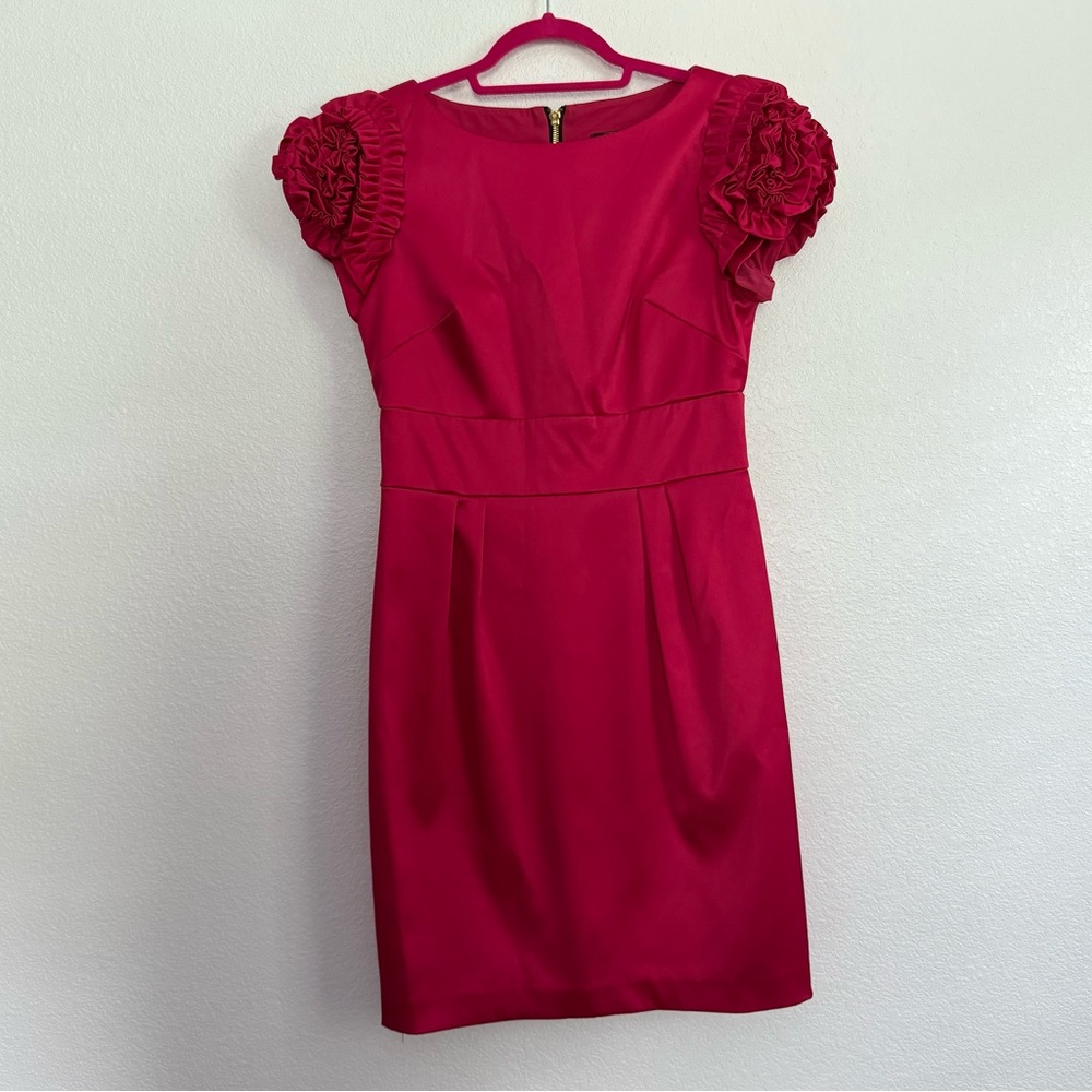 Eliza J Satin Pink Ruffle Sleeve Midi Dress 6